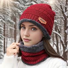 Winter Cap And Neck Elastic Knitting Thick Fleece Warm Woolen Beanie Cap Set 1 Piece( Random Color )